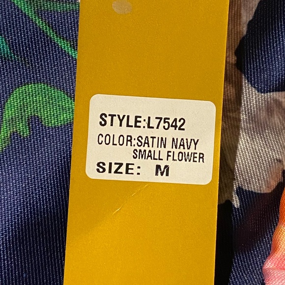 LARA Fashion-Satin Navy Floral Bell-Sleeve Off-Shoulder Dress / Size Medium/NWT - Picture 2 of 3